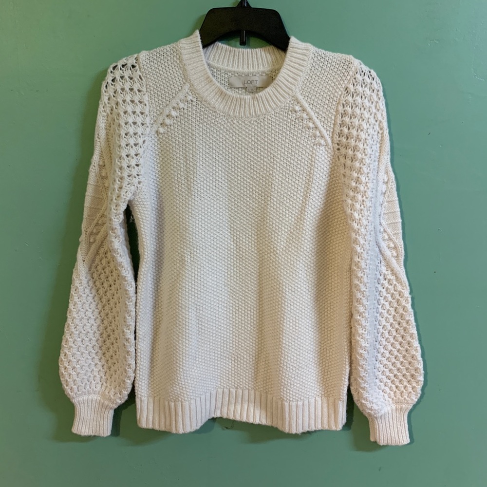 Loft Bobble Cable Sweater in Whisper White